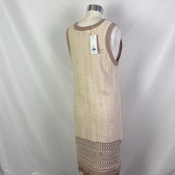 NWT Ecetera Cream Tan Knit Fringe Midi Dress - Picture 3 of 6